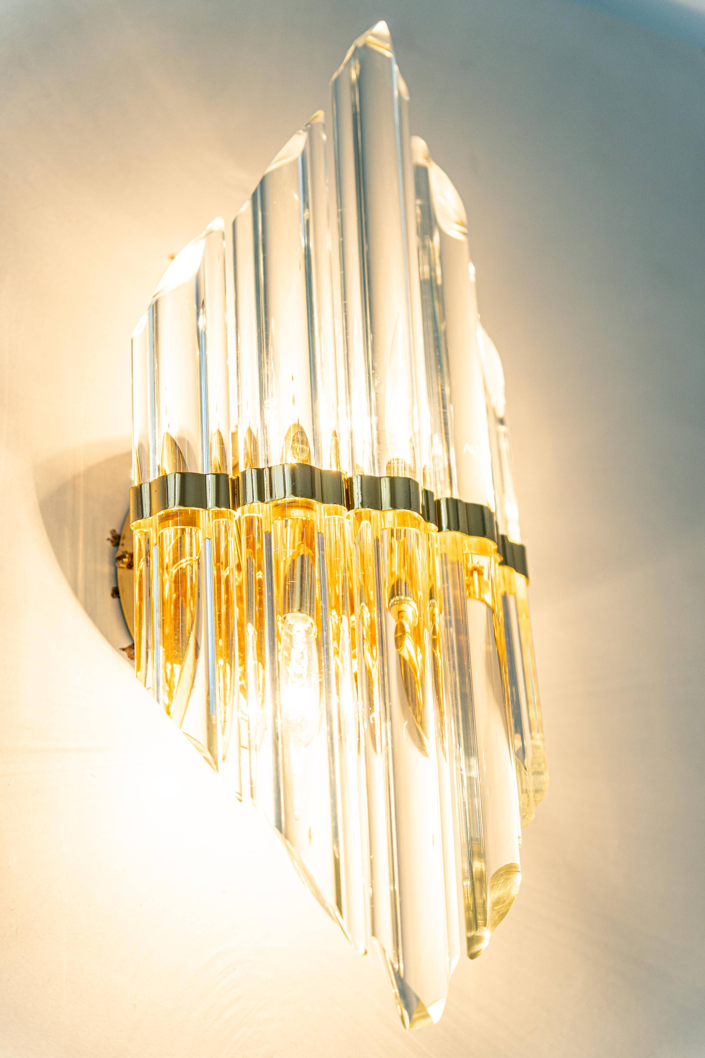 Pair of crystal glass wall sconces in the Venini style, Italy, 1970s.