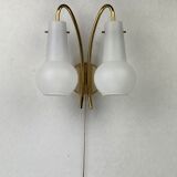 Pair brass and opaline wall sconces or bedside lamps, Austria 1950s