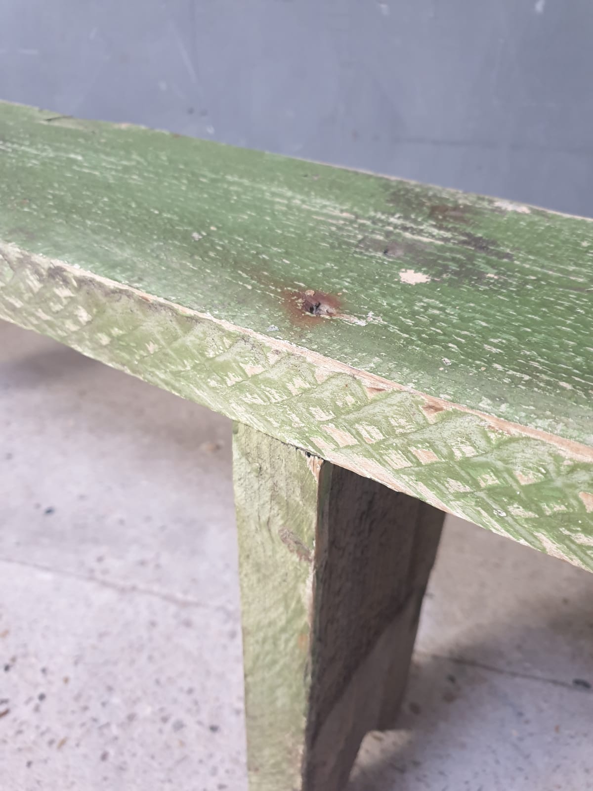 Brocante wooden bench, side table fresh green