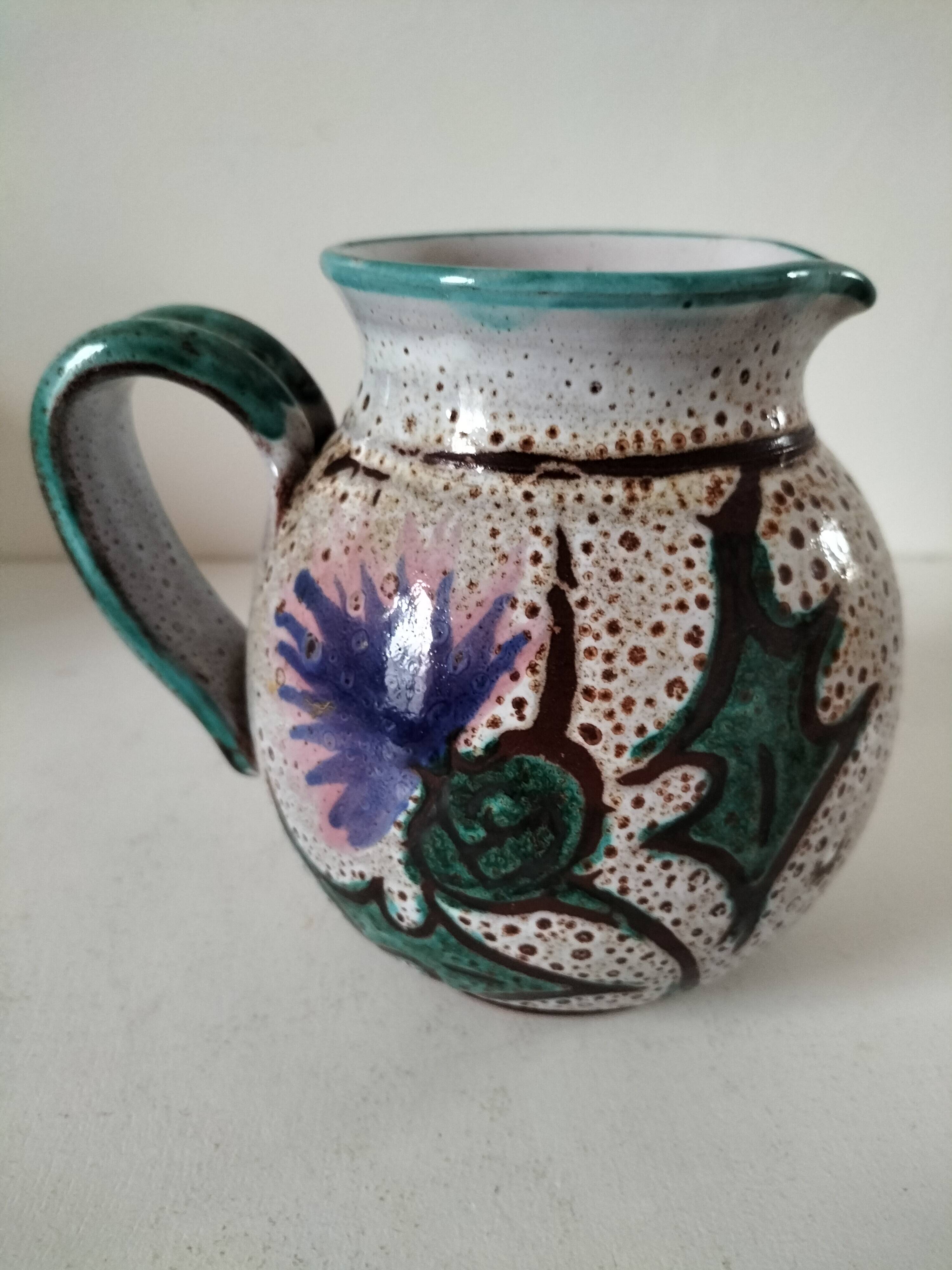 Pitcher with thistle motif by André Georges Pougues les Eaux