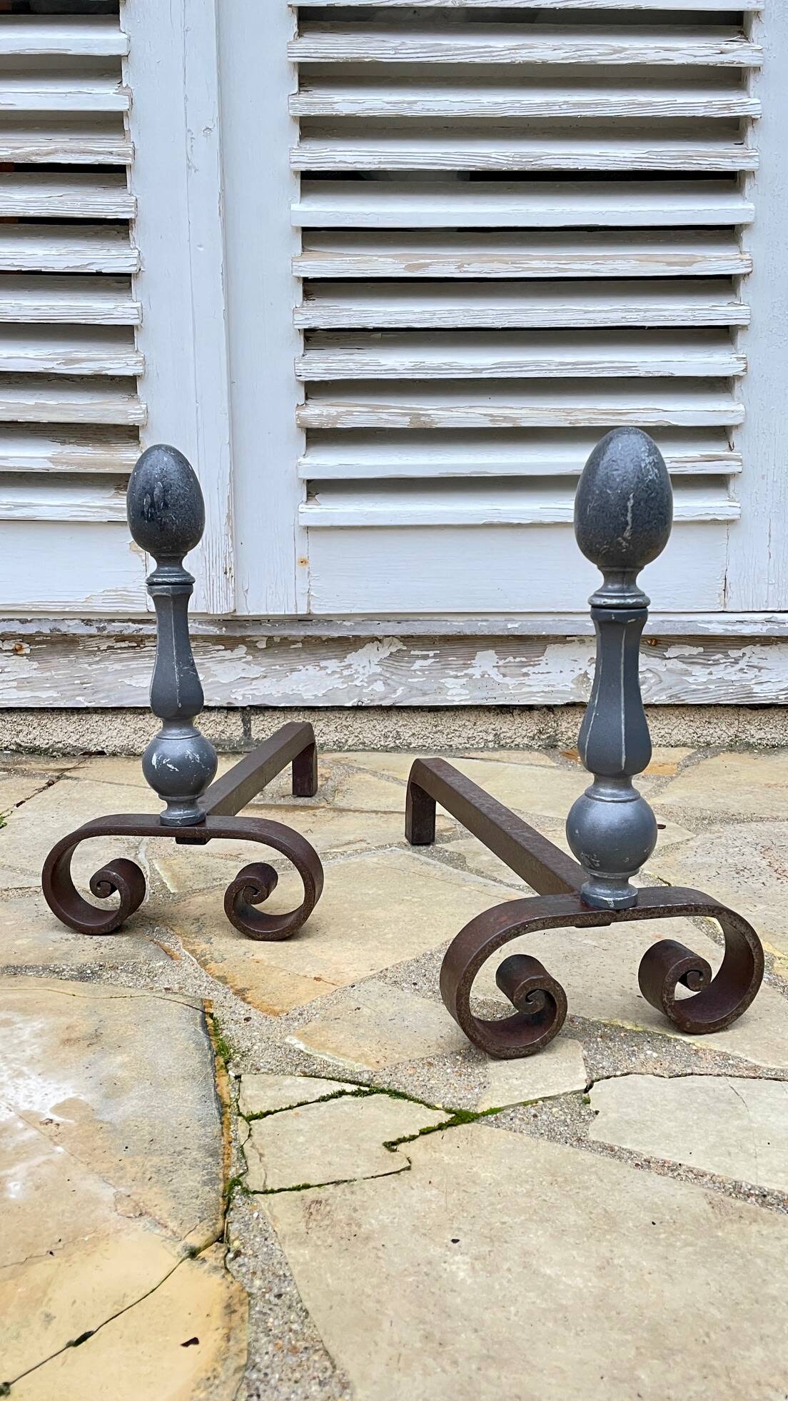 Vintage geometric andirons