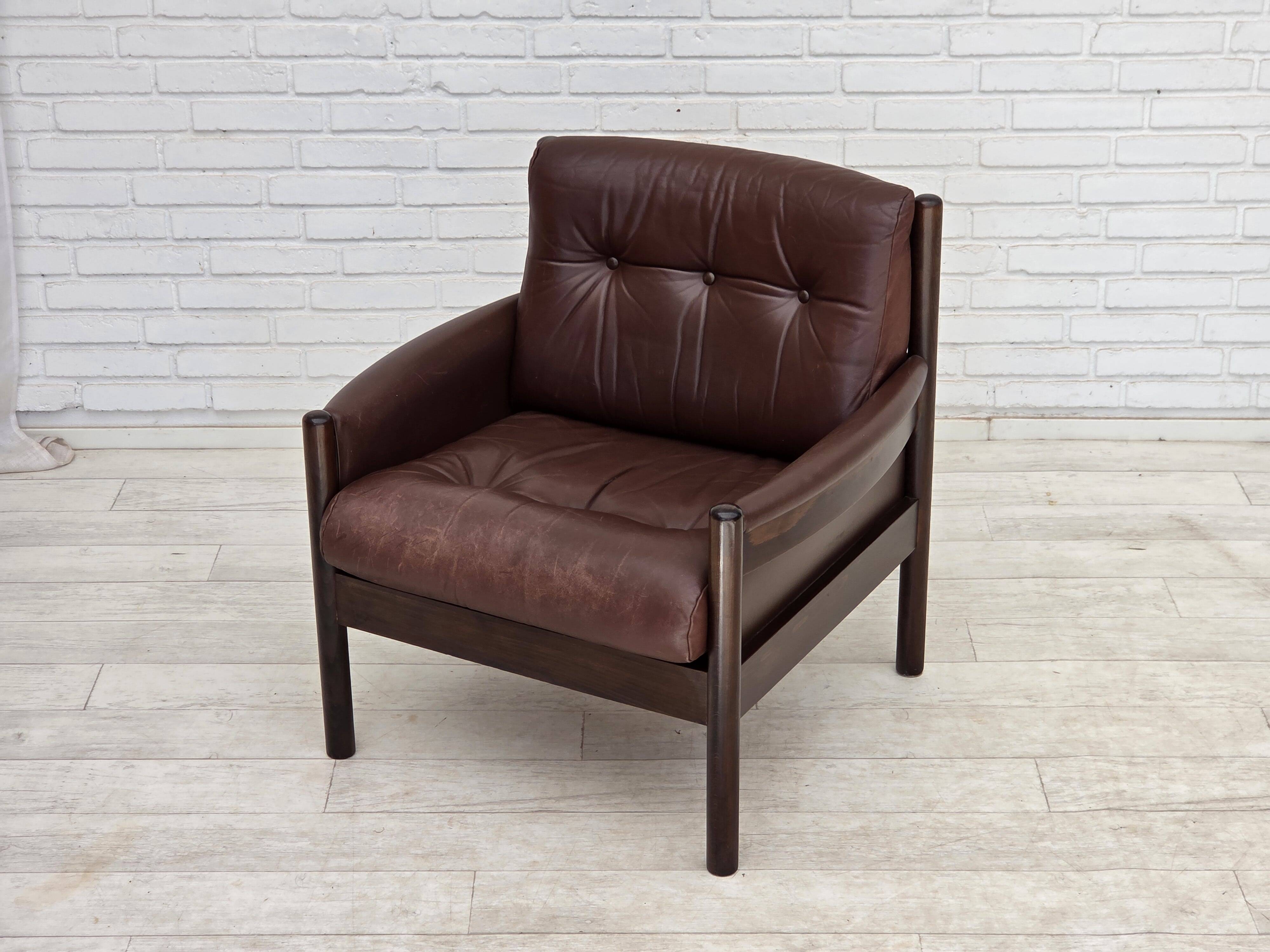 1970s, Scandinavian armchair, furniture leather, beech wood.