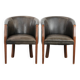 Set of two cowhide and wooden tub chairs with a sturdy colour scheme