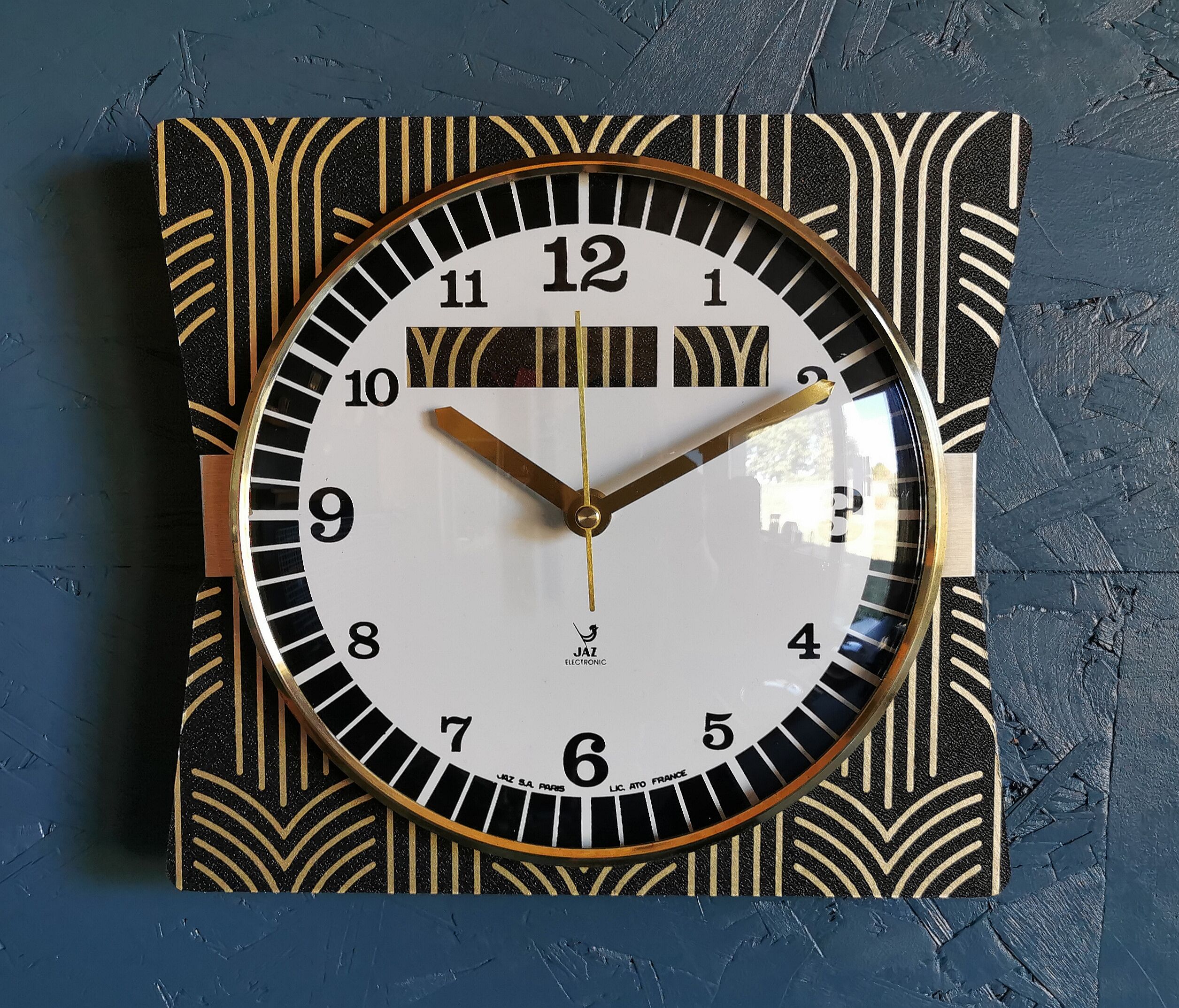 Vintage clock silent rectangular wall clock "jaz black gold"