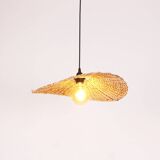 Rattan Pendant Light, 45x8cm Hat Light Fixture, Wicker Rattan Lamp