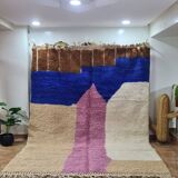 Modern Moroccan Beni Ouarain Rug with Color Block Design – Hand Woven Wool Rug
