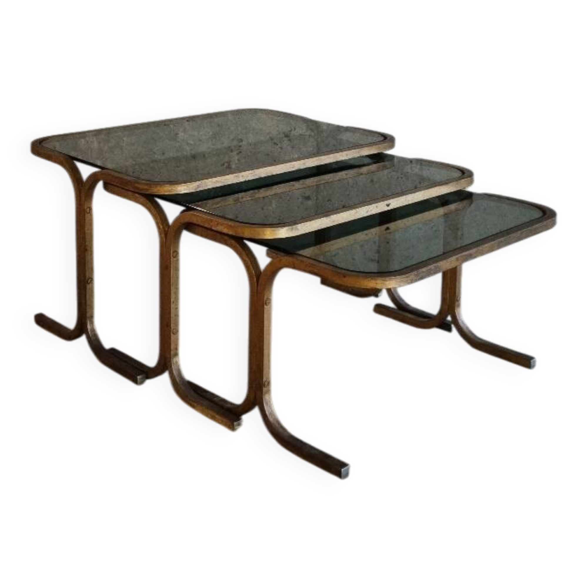 3 nesting tables in brass and glass