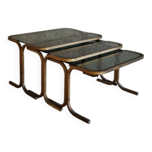 3 tables gigognes laiton - verre