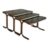 3 nesting tables in brass and glass