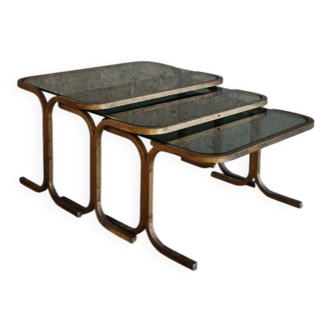 3 nesting tables in brass and glass