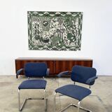 Paire fauteuils Marcel Breuer B64 Knoll tissu bleu