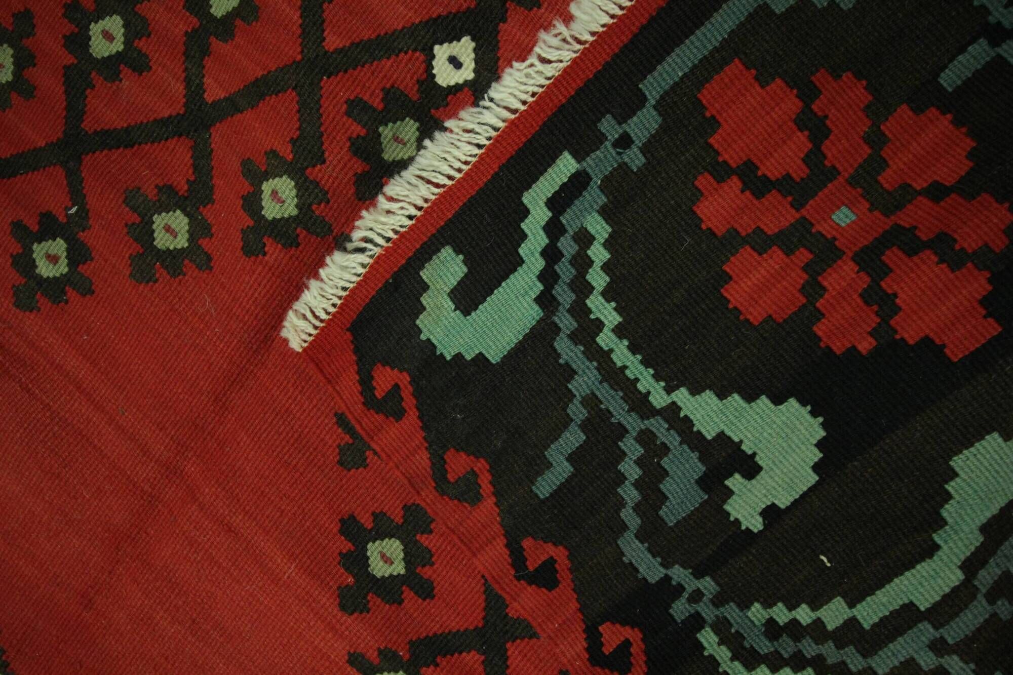 Vintage Red Caucasian Kilim Rug Handwoven Tribal Wool Flatweave Carpet