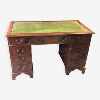 English pedestal desk with green leather top