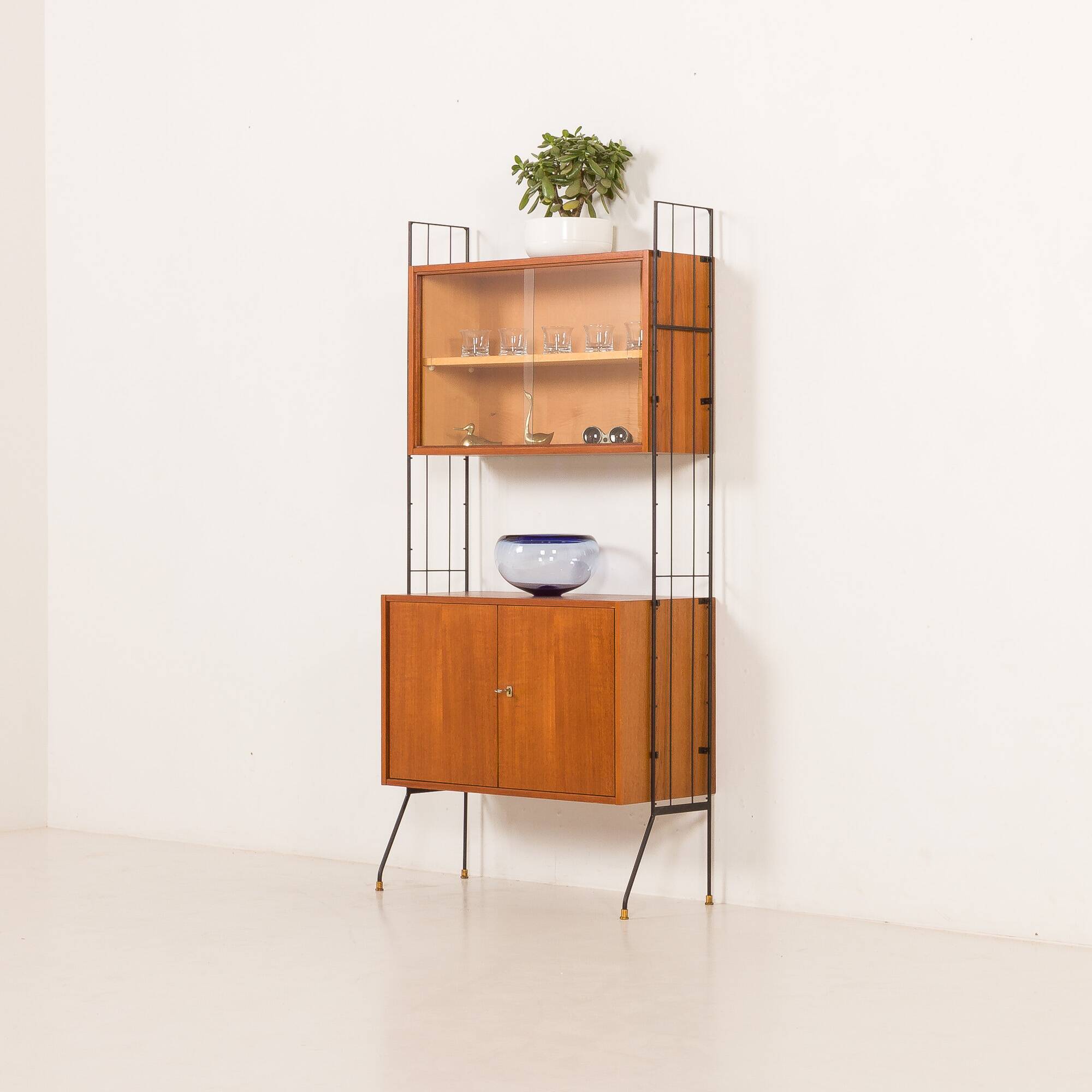 Italian mid-century free standing wall unit with a display cabinet, 1960s