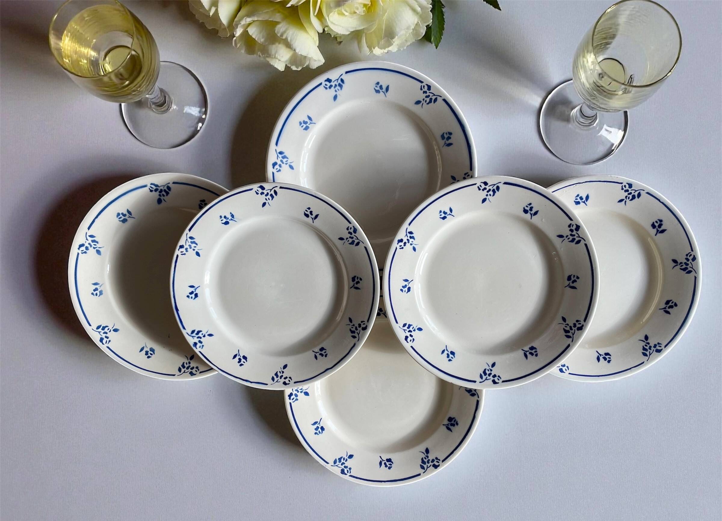 6 antique flat plates in Sarreguemines earthenware