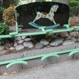 Portemanteau métal vert et son miroir ancien