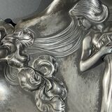 WMF "Woman with Irises" No. 290 Art Nouveau openwork tray, silver-plated metal, ca 1906