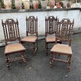4 Henri II style chairs with twisted columns and cane seats