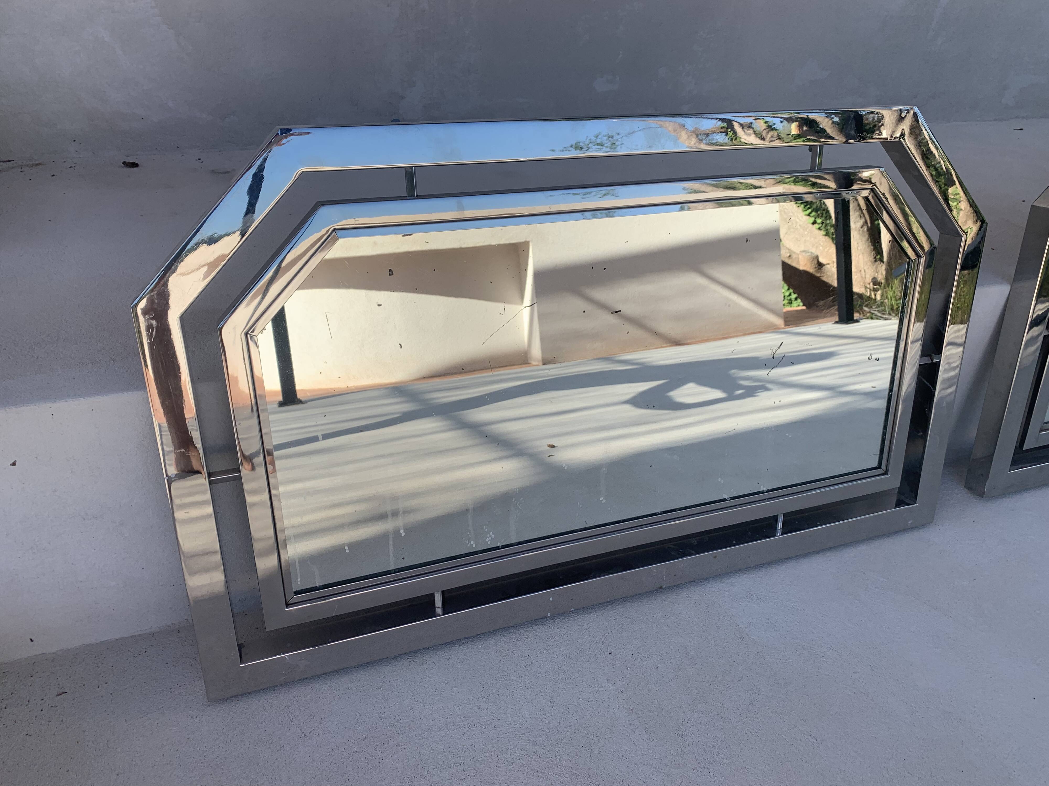 Pair of vintage 1930s Art Deco chrome-plated metal mirrors - 103 x 60 cm