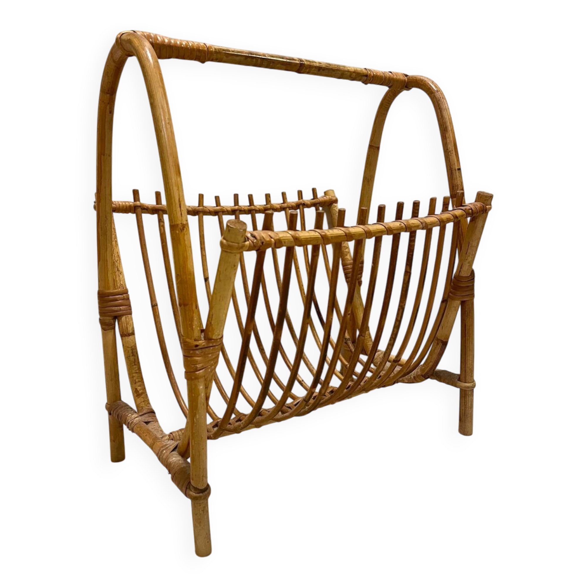 Vintage rattan magazine rack