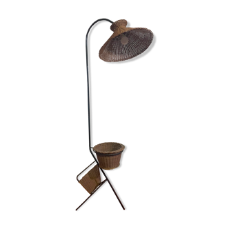Floor lamp, e-reader door reviews with rattan basket circa 1950