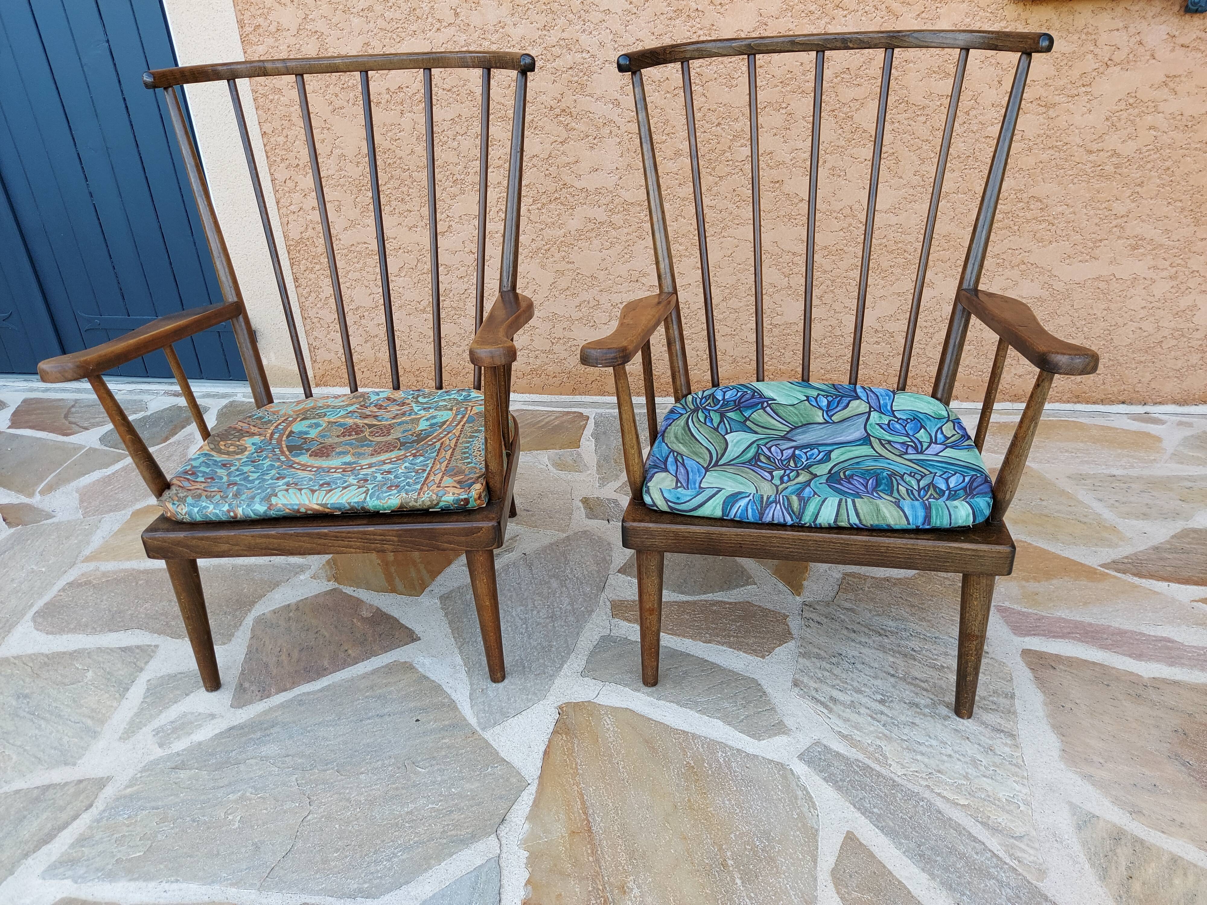 Pair of Baumann fan lounge chairs vintage 1965