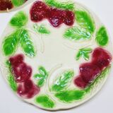 3 old plates in slip decoration strawberries and grapes