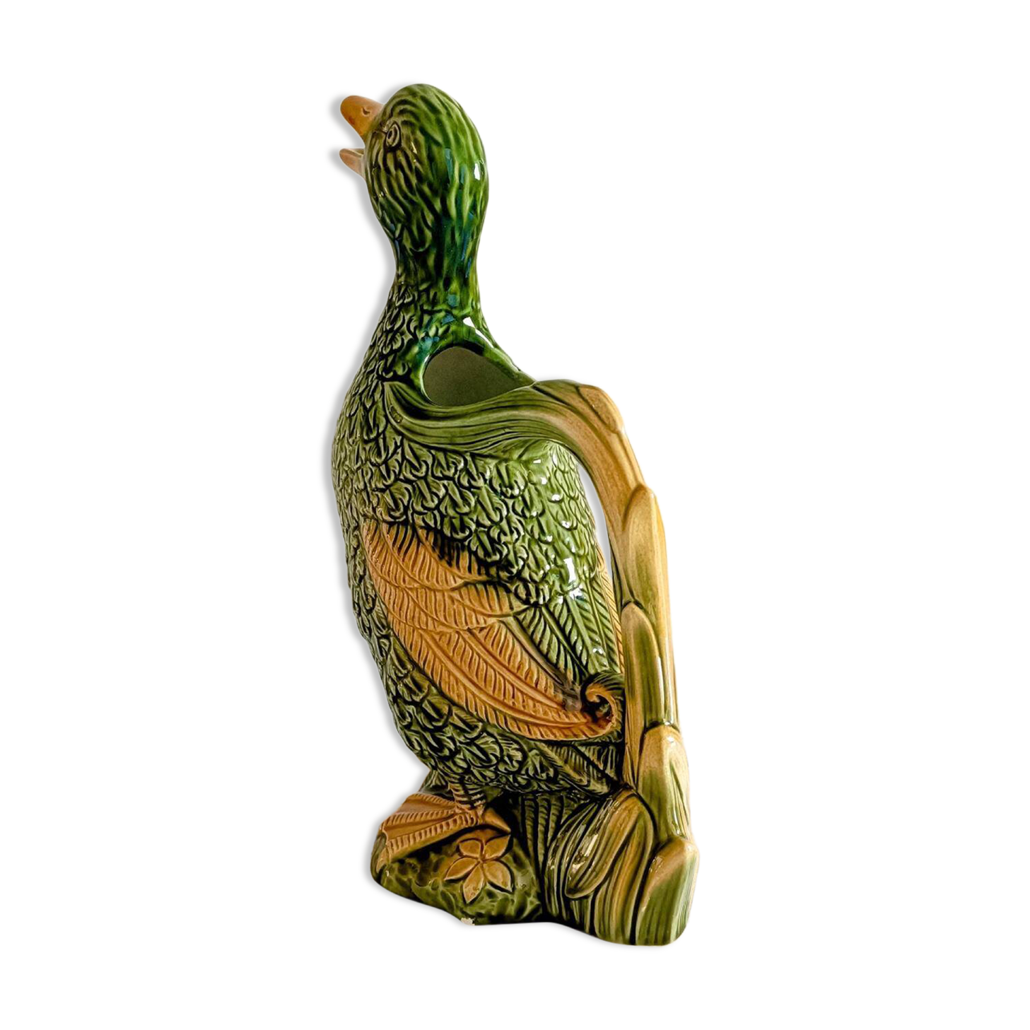 Majolica Duck Pitcher by Keller & Guérin, France, Art Nouveau, 1890