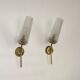 French Retro 1960s Single Wall Light In Gold Metal Clear Pattern Shade 5416
