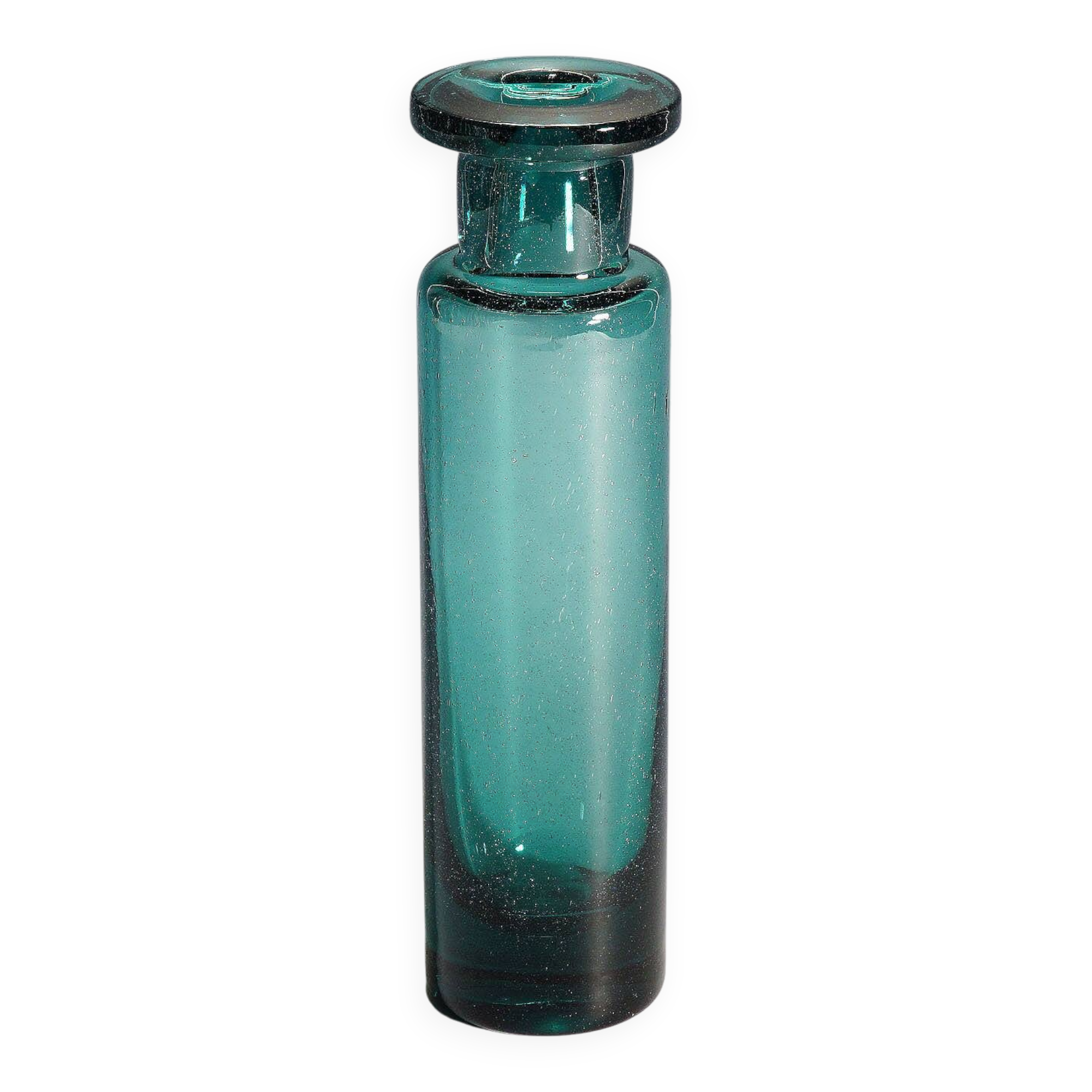 Vintage glass vase in petrol colour by Ichendorfer Glassworks circa 1960.
