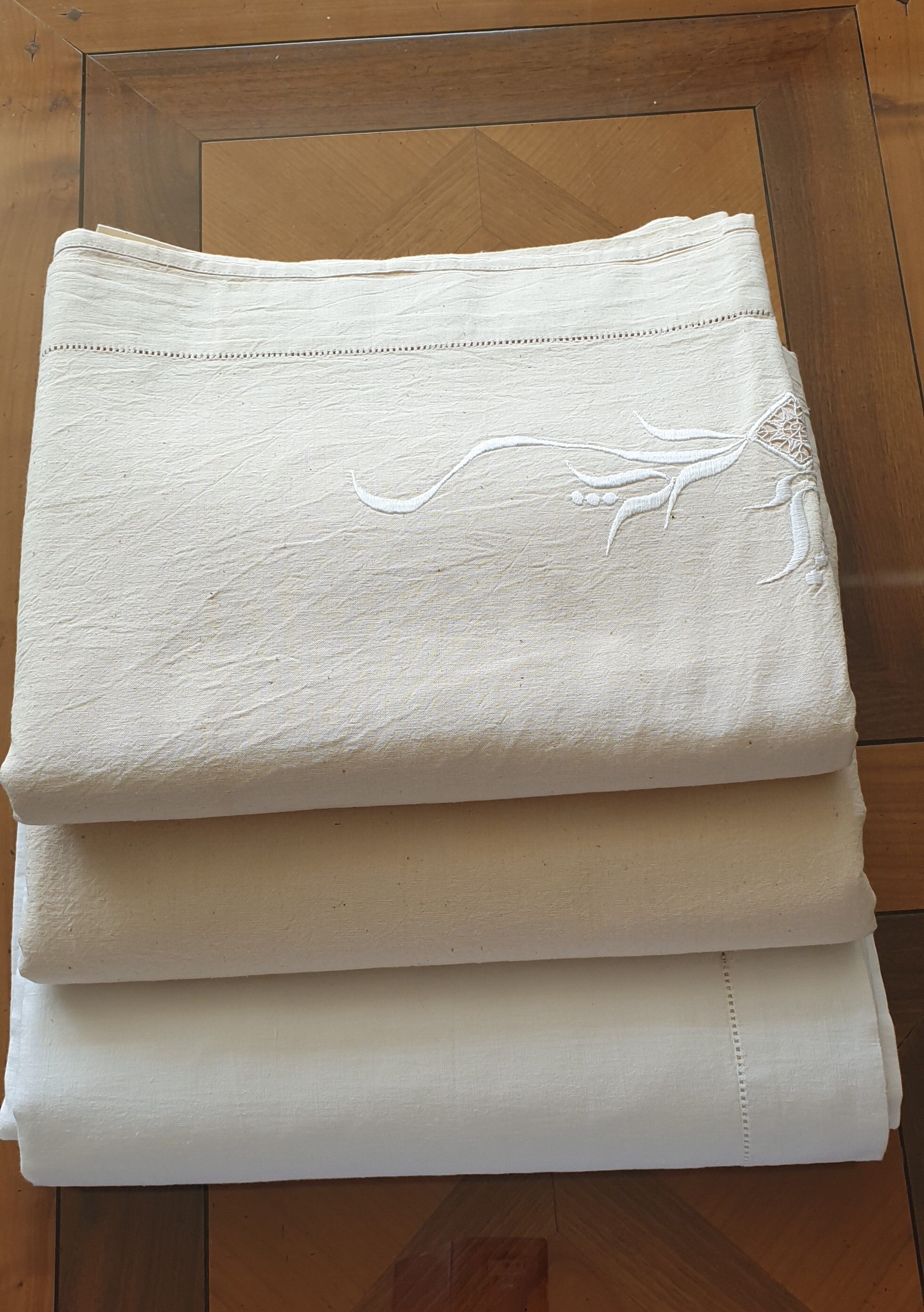 Lot of 3 Old Bed Sheets - True Northern Canvas Early 20th Century - France NEUF