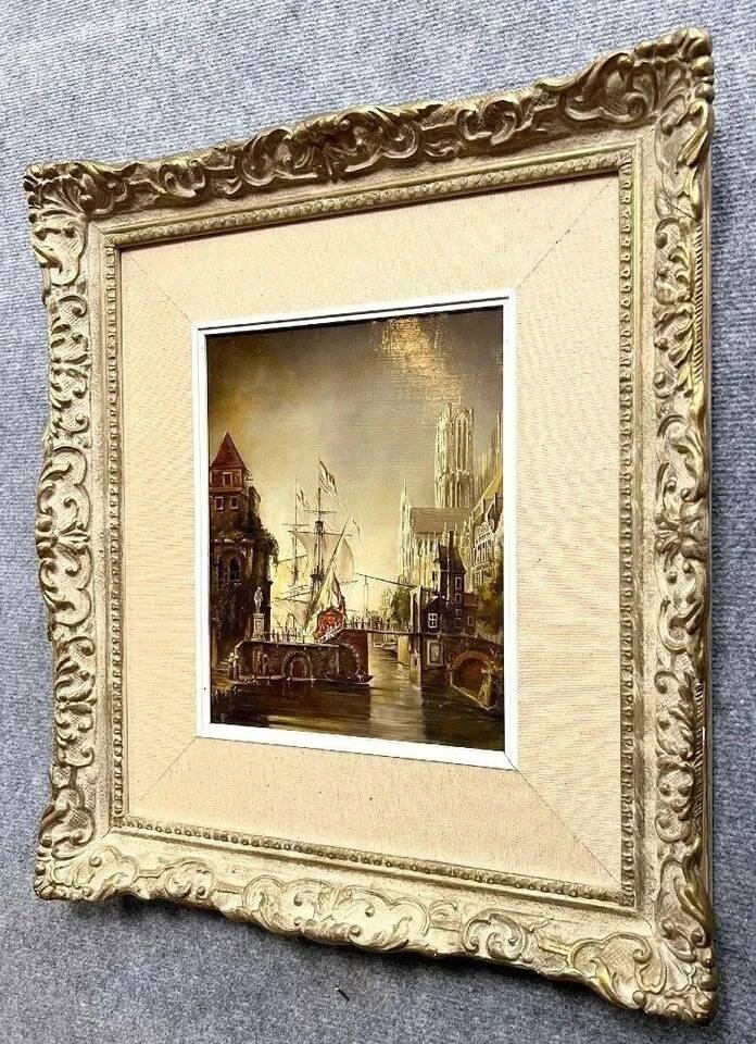 Flemish School of quality from the 19th century: Painting of a lively port scene