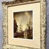 Flemish School of quality from the 19th century: Painting of a lively port scene
