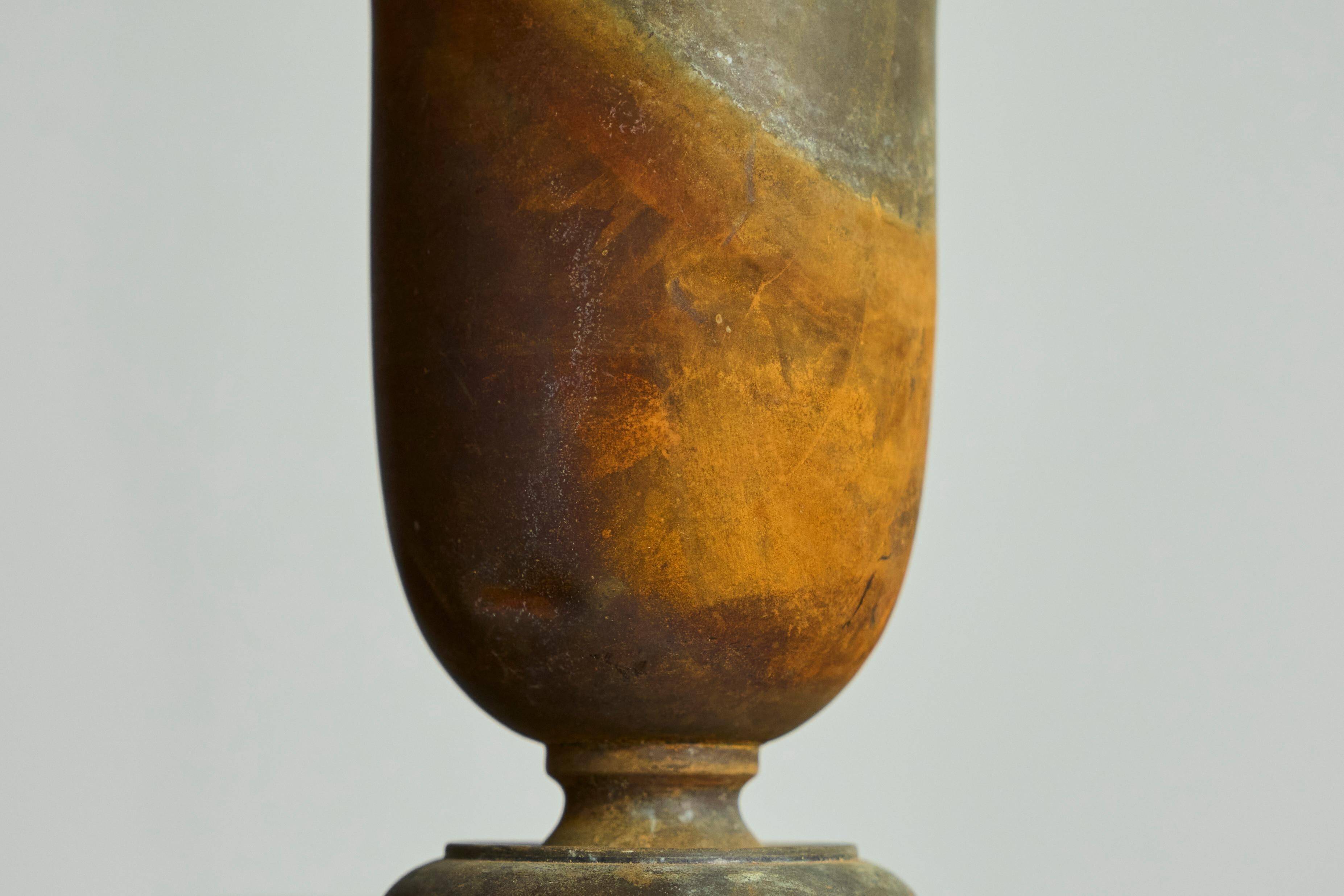 Art Deco vase in patinated metal, unique Wabi-Sabi piece.