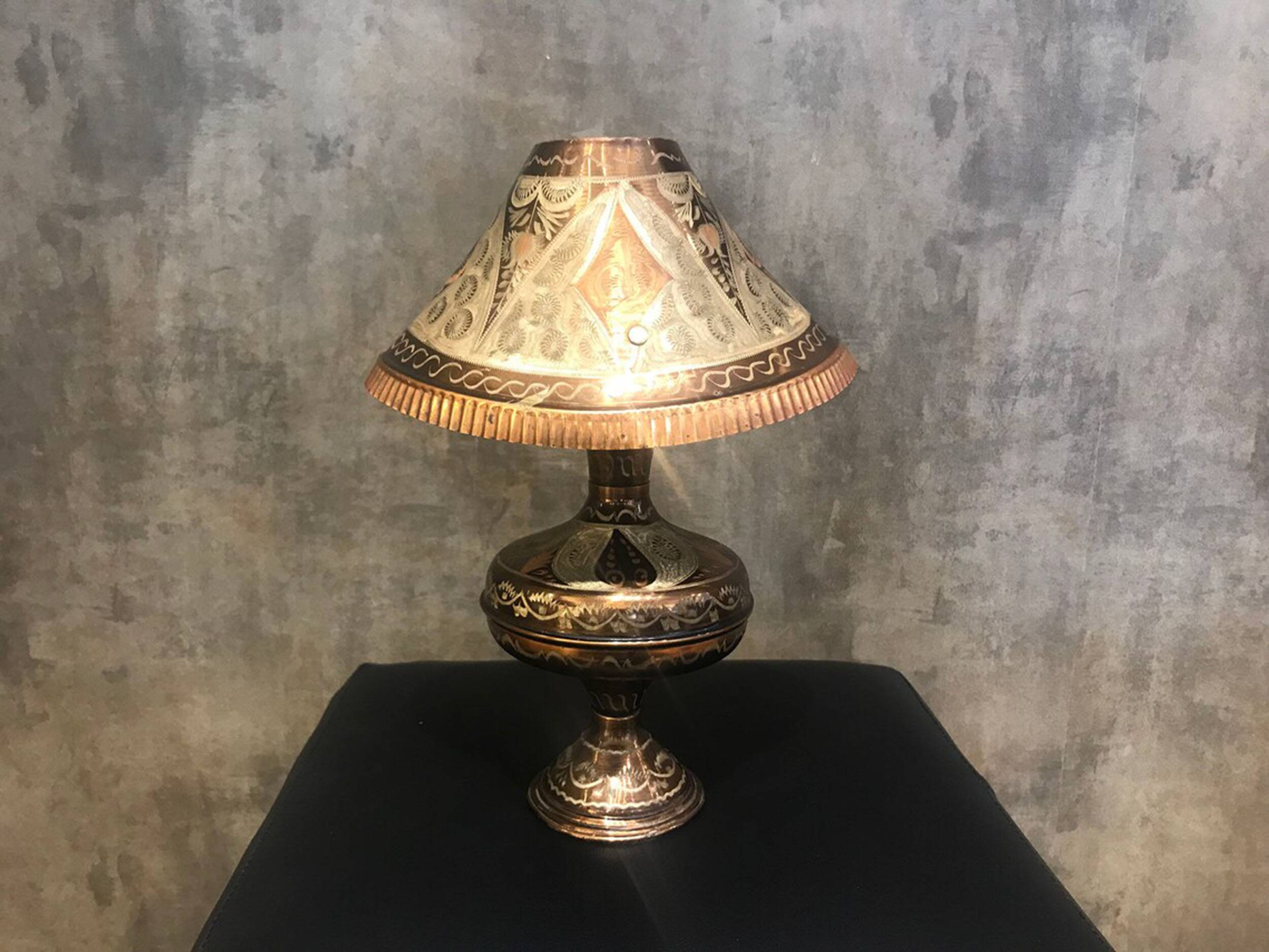 Hand Carved Antique Metal Lamp