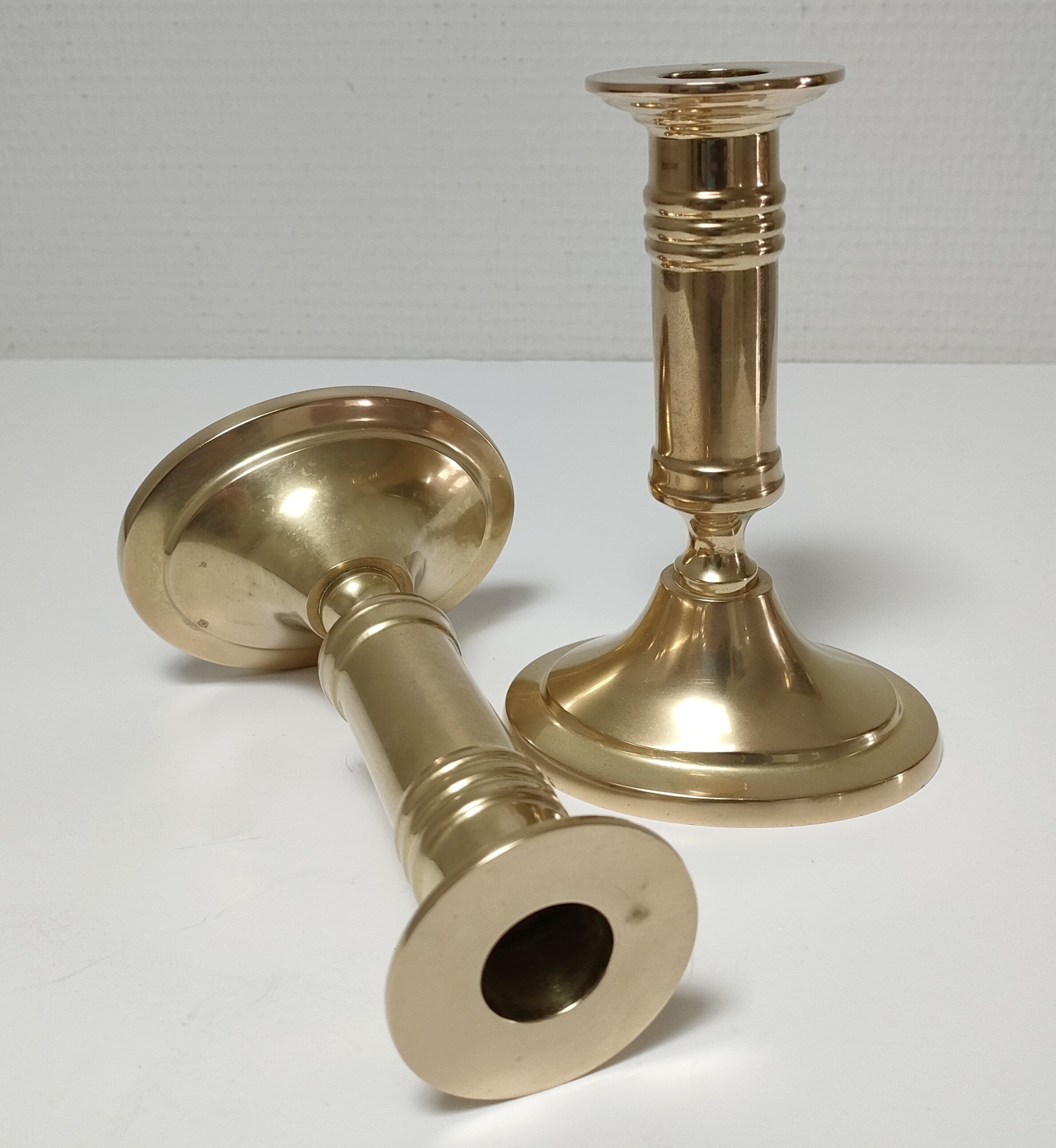 Pair of solid scandinavian danish handmade brass candle holders vintage