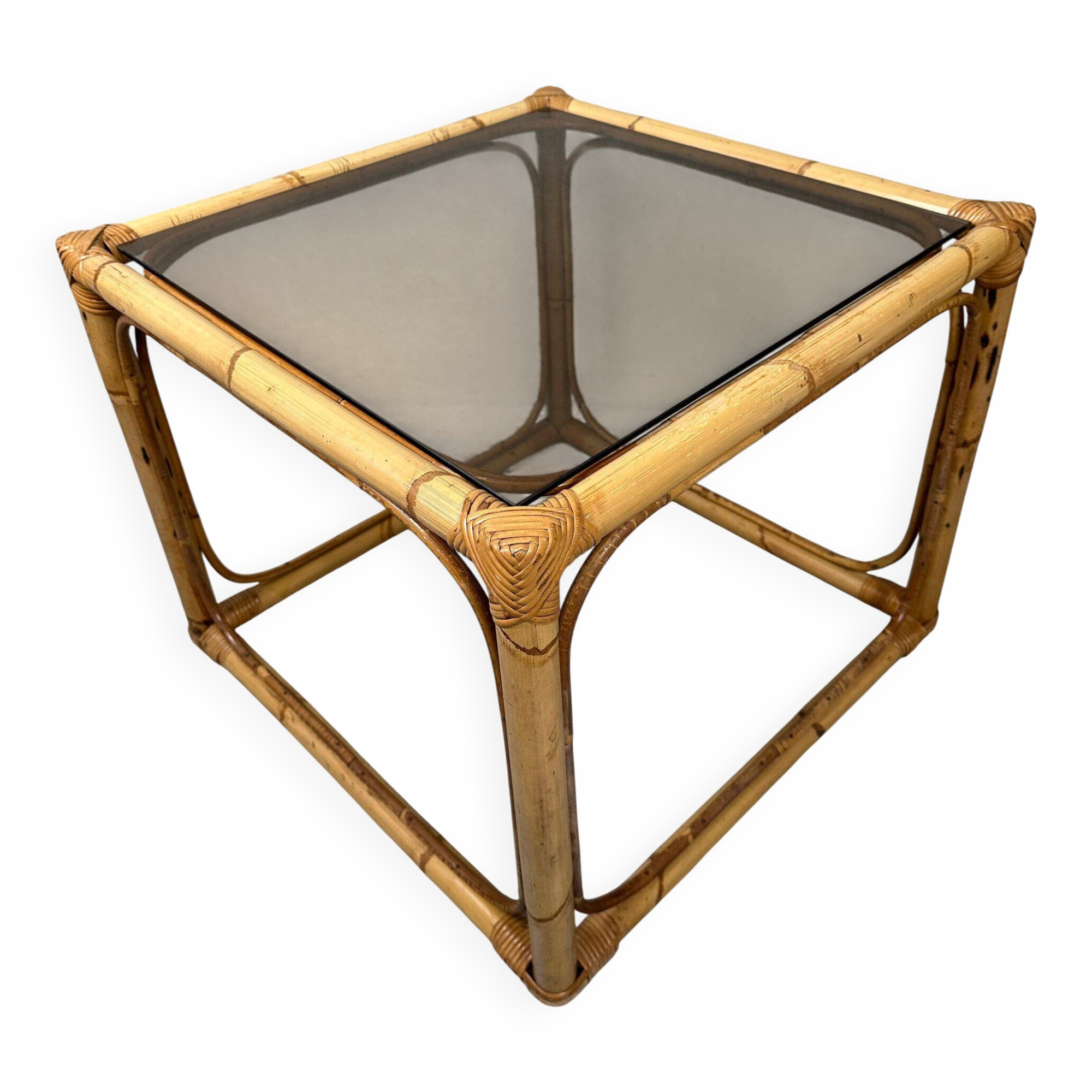 Vintage side table – bamboo and glass
