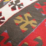 A Pair of Antique Turkish Flatwoven Kilim Cushion Cover, Geometric Pillow