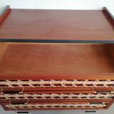 Commode teck et rotin pieds compas