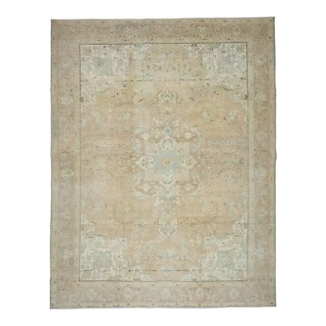 1970s Vintage Persian Handmade Wool Cotton Orange Area Rug 306X381