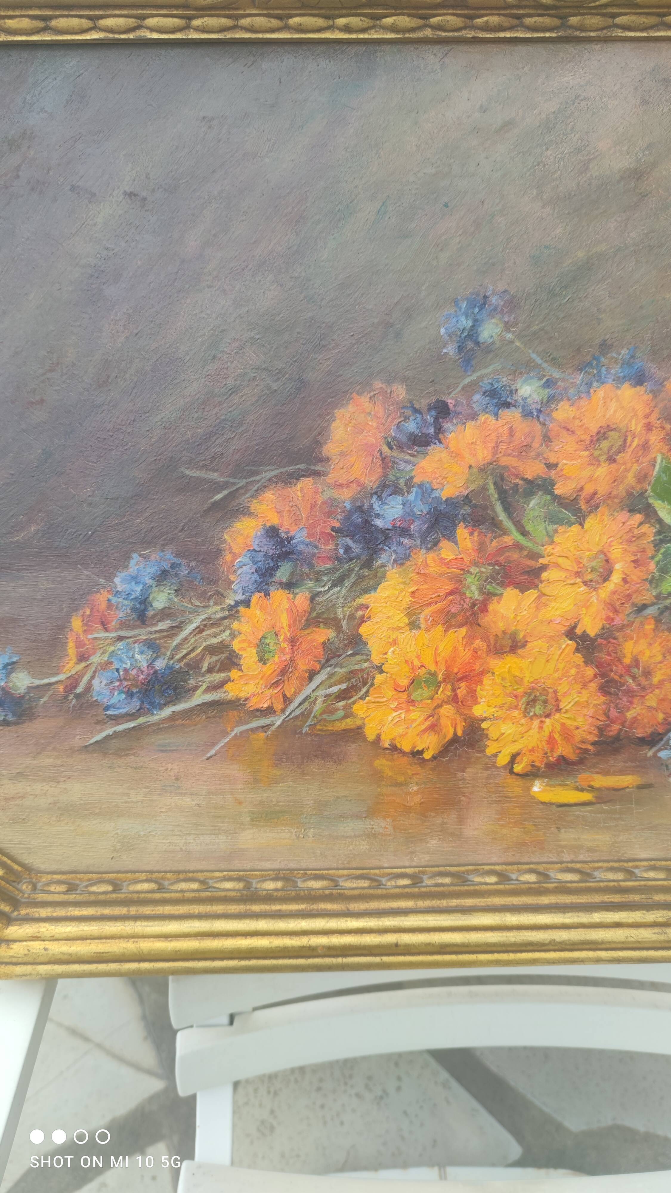 Still life bouquet of flowers, oil on wood by Lillie Honnorat