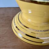 Vase vintage art déco en céramique jaune et doré