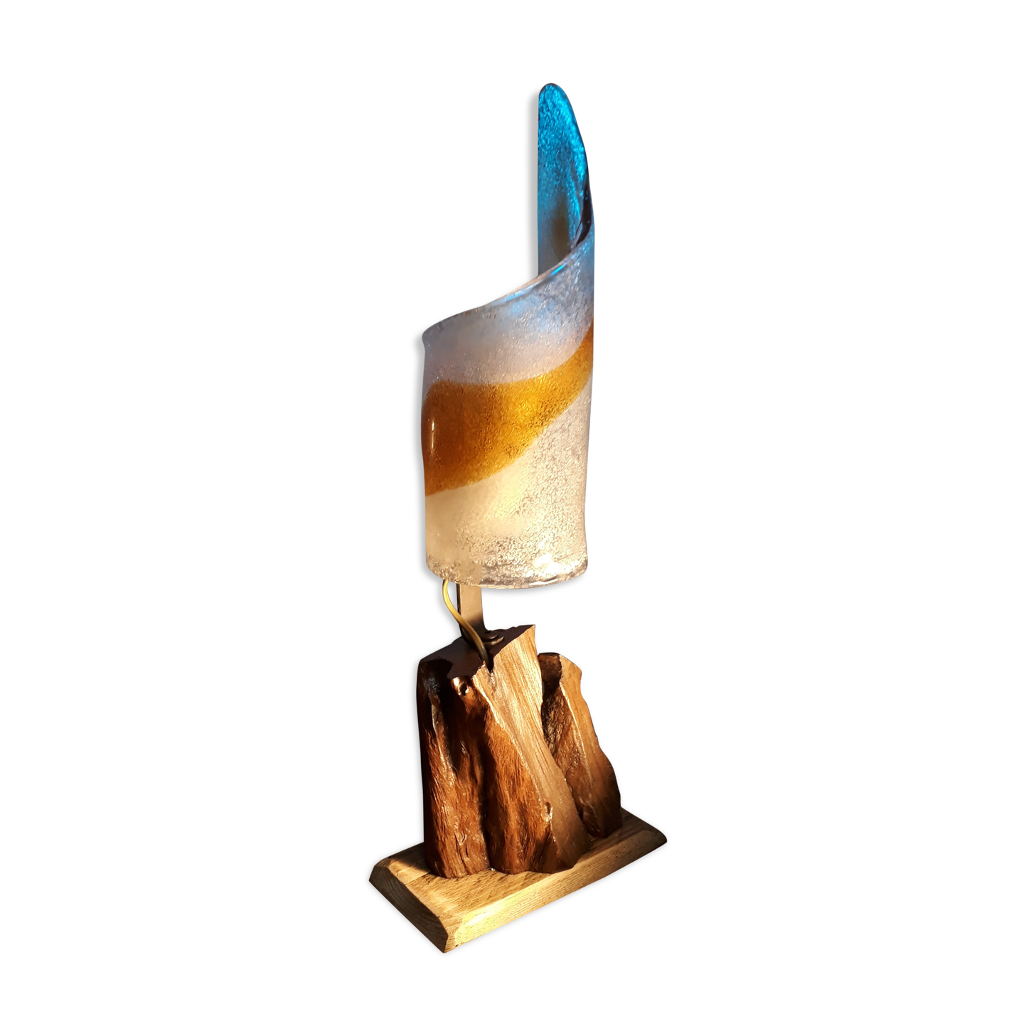 Murano glass lamp Italy 1970 foot root exotic wood