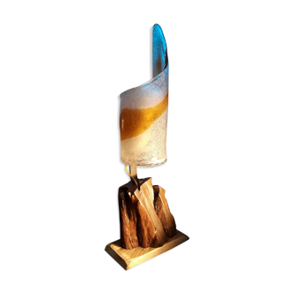 Murano glass lamp Italy 1970 foot root exotic wood