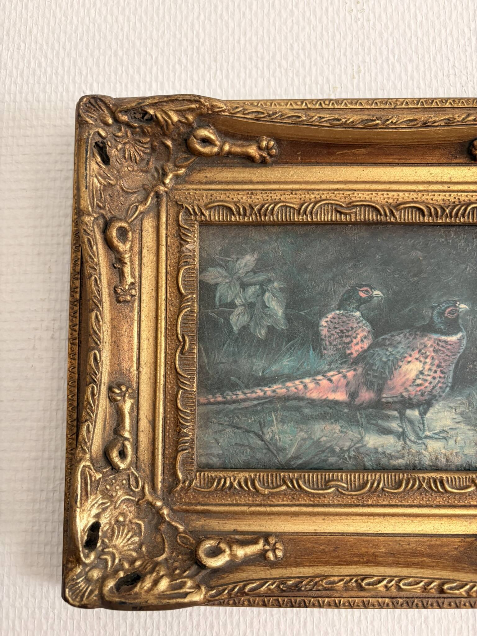 Ancient Impressionist Painting Hunting Pheasant English Rococo Frame