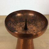 Modernist Scandinavian candle holder in hammered copper