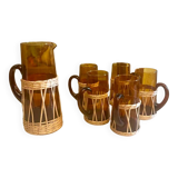 Amber glass and wicker lemonade set