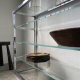 Pair of chrome and glass shelves from the 70s