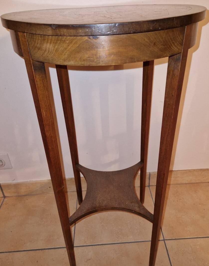 S013 E024 Antique Art Deco side table – pyrography – solid wood