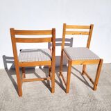Pair of 80s chairs in pine and checked fabric
